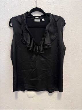 New York & Company Black Ruffled V-Neck Sleeveless Camisole